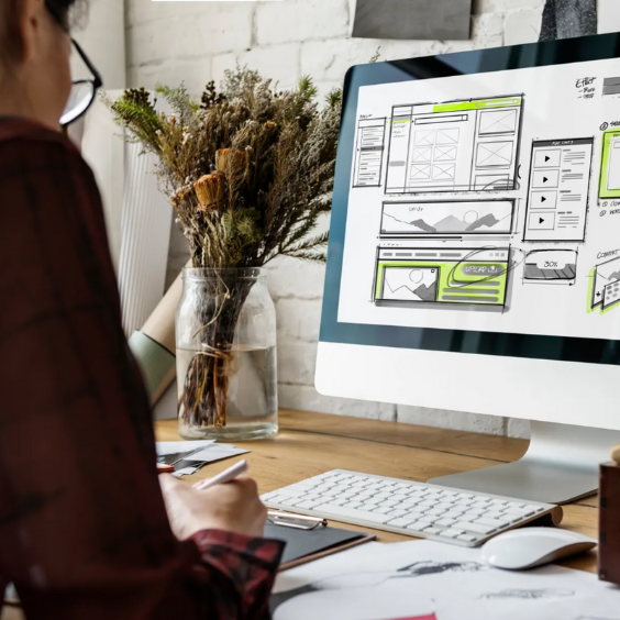 UI designer creating wireframe for website