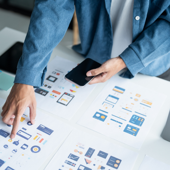 Wireframe mockup of modern mobile app